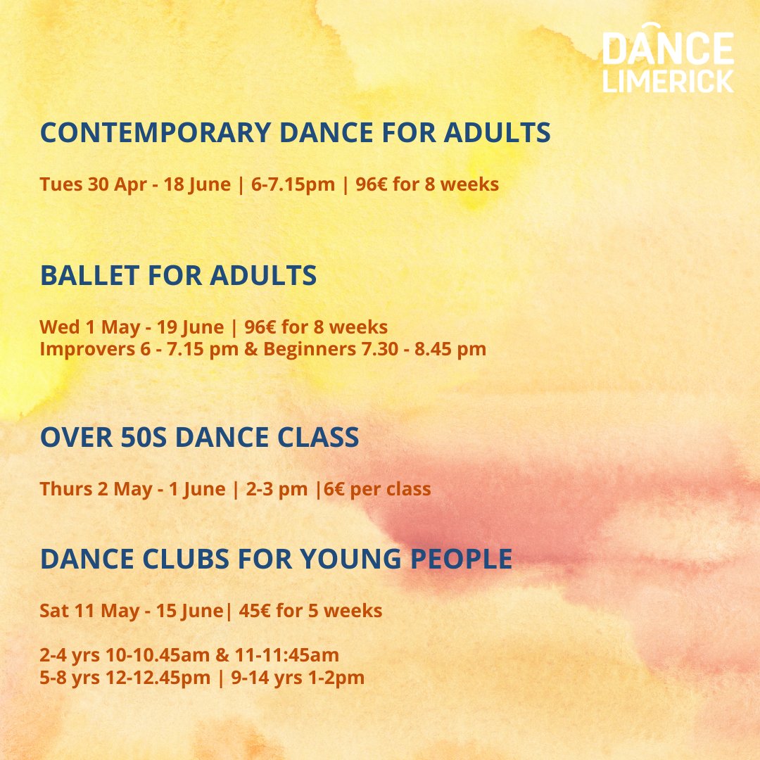 ☀️ Summer term is here! Now is your chance to try something new or keep developing your skills before we take a little break for the summer. Places are limited so book your spot now! dancelimerick.ie/classes/