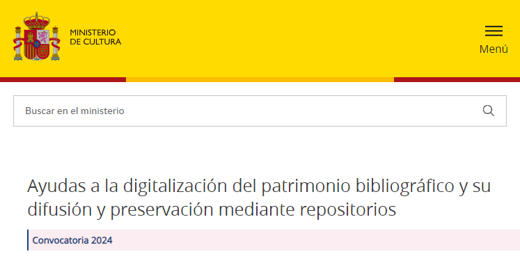 102Novadoc's tweet photo. Ayudas a la digitalización del patrimonio bibliográfico y su difusión y preservación mediante repositorios
Convocatoria: 2024
Adjunto el enlace para más detalle:
https://t.co/qbwVVrCRch...
Plazo de solicitudes:
Desde el 19 de abril de 2024
Hasta el 13 de mayo de 2024 a las 18:00 https://t.co/FgzeRcXJDw