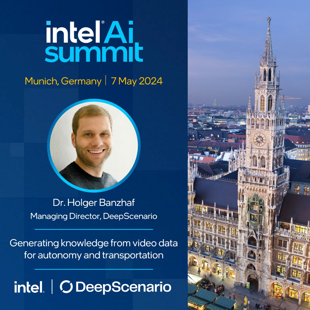Besucht unser #IntelAISummit am 7. Mai in München, dem Event für KI-Entwickler & -Experten. Hier erfahrt ihr von Dr. Holger Banzhaf, wie sein Unternehmen #DeepScenario intelligente autonome Systeme mit #KI realisiert. Registrierung 👉 intel.ly/44e1vQL