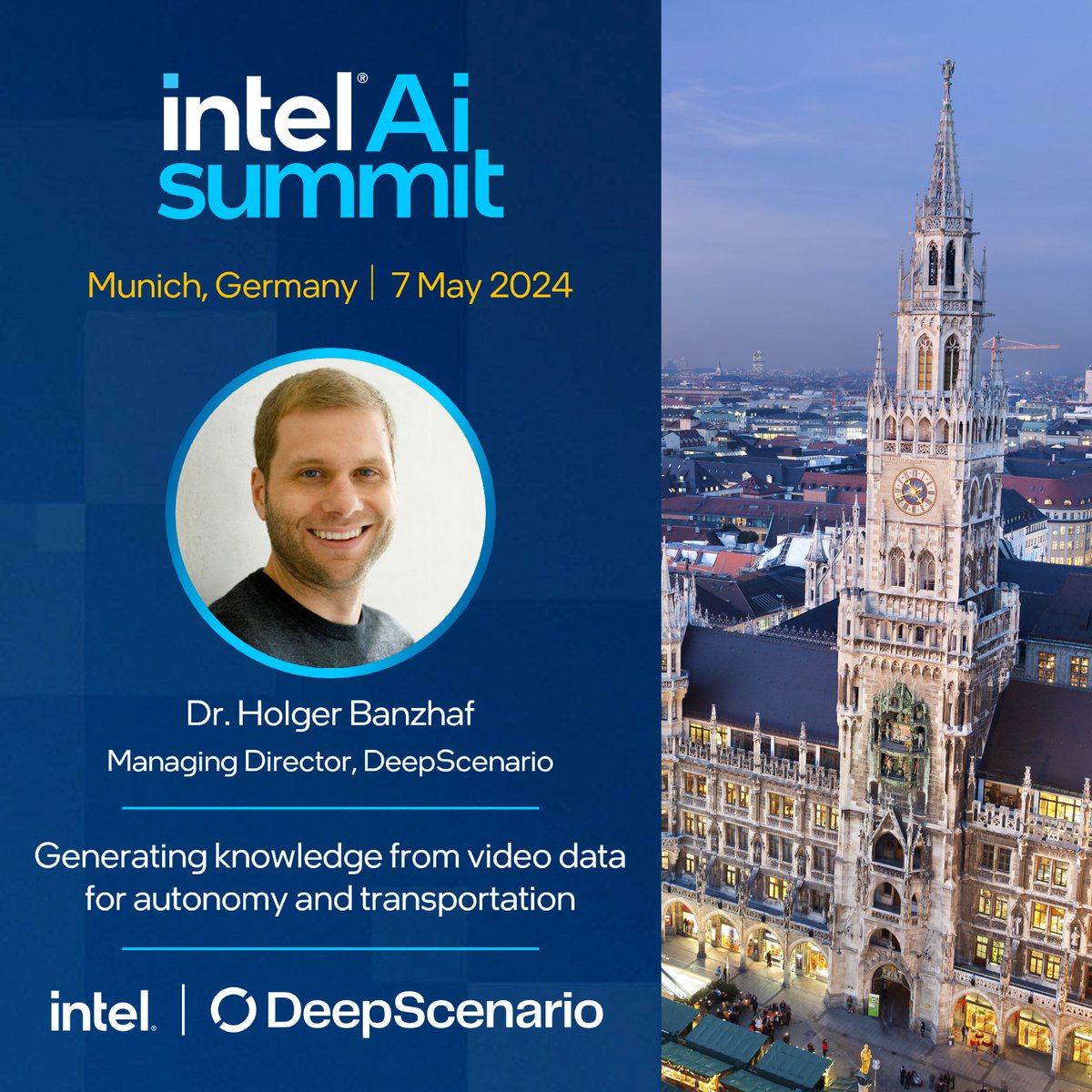Intel_DE's tweet photo. Besucht unser #IntelAISummit am 7. Mai in München, dem Event für KI-Entwickler &amp; -Experten. Hier erfahrt ihr von Dr. Holger Banzhaf, wie sein Unternehmen #DeepScenario intelligente autonome Systeme mit #KI realisiert. 
Registrierung 👉 https://t.co/RrnGNSvRr8 https://t.co/8xPFYsbBQG