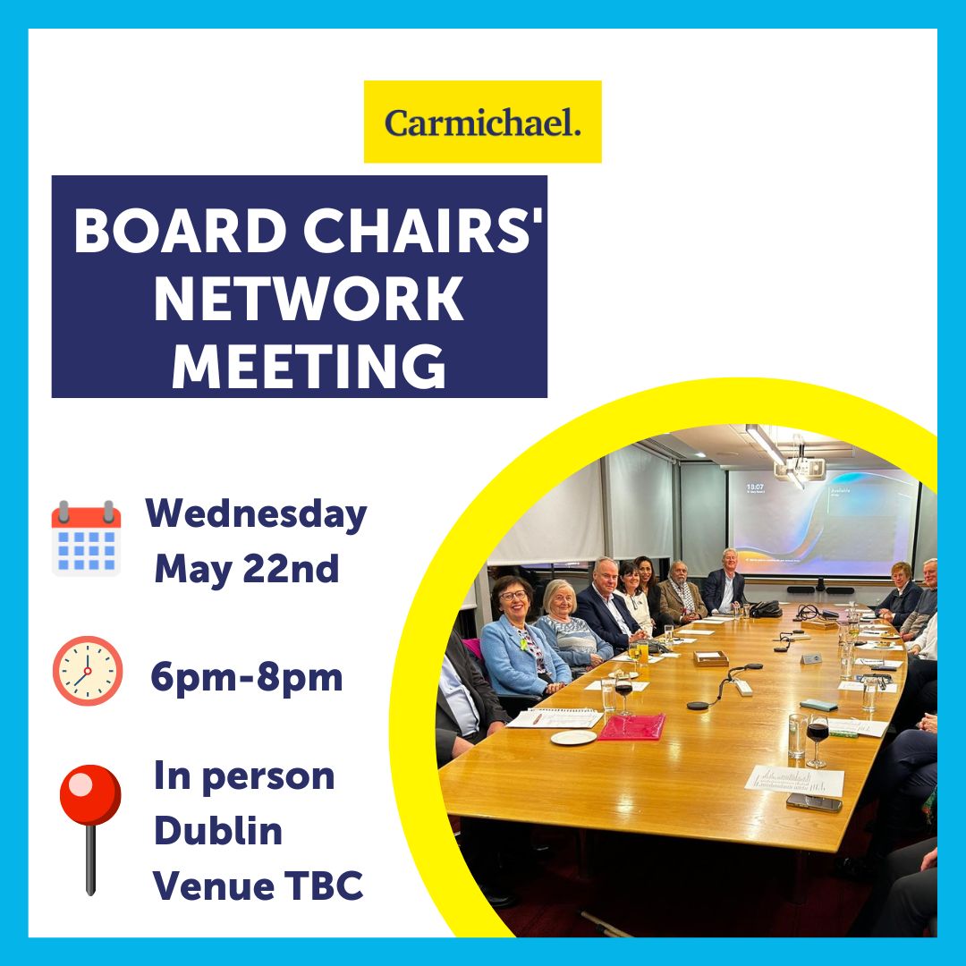 📢Are you a nonprofit Board Chair or Vice Chair looking to meet up and share experiences? The next Board Chairs’ Network Meeting will take place: 📅Wednesday May 22nd 2024 ⏰6pm-8pm 📍Dublin city venue TBC If you would like to attend the next meeting 👇 carmichaelireland.ie/what-we-do/sup…
