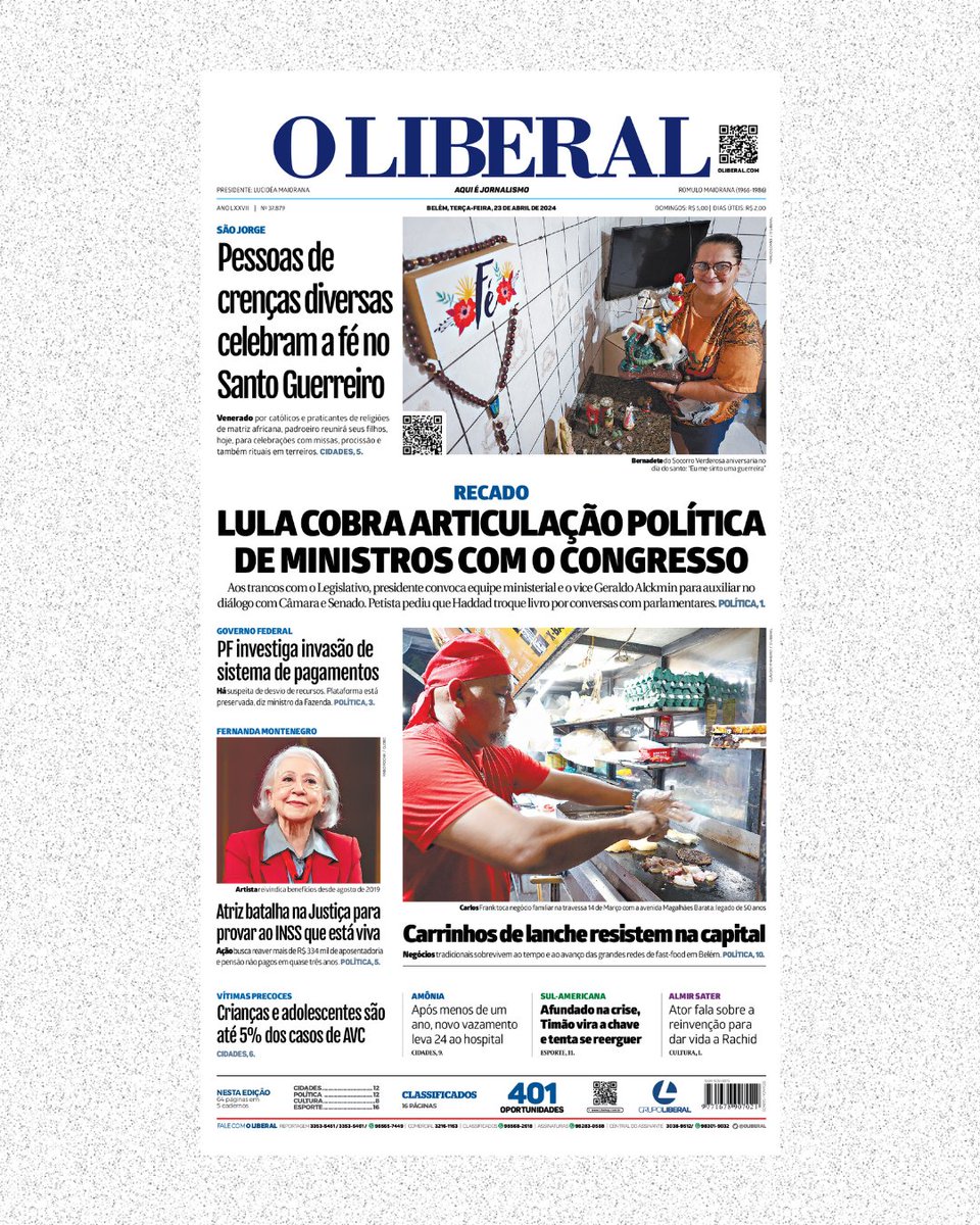 oliberal's tweet photo. 🗞️ Olá, seguidor!
Esta é a capa do Jornal O Liberal desta terça (23).
Acesse em https://t.co/DT9Gj39sef
#oliberal #grupoliberal https://t.co/ra78Ik6rTc