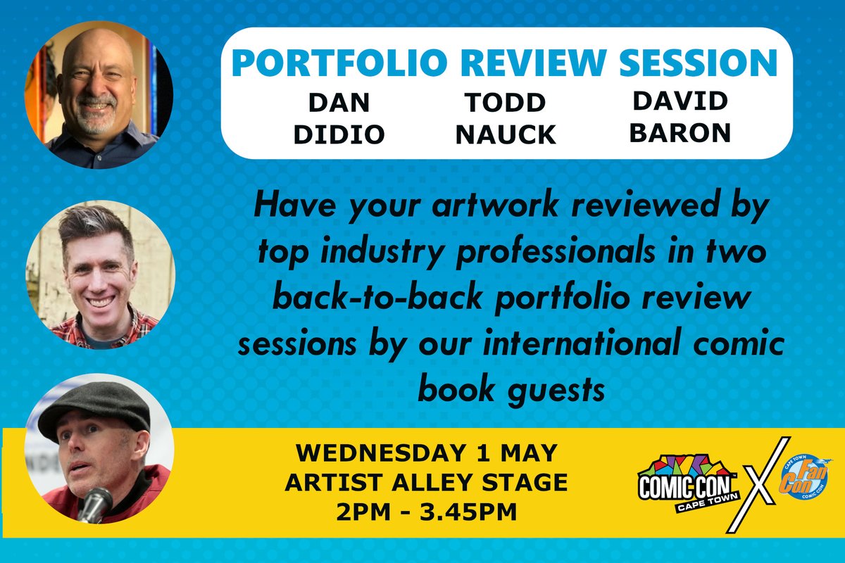 Art Portfolio Review Sessions at Comic Con
Have your comic art portfolio reviewed by industry professionals  &amp; guests of <a href="/ComicConCPT/">Comic Con Cape Town</a>  !
<a href="/TheRealDanDiDio/">Dan DiDio</a> <a href="/ToddNauck/">Todd Nauck</a> <a href="/DavidBaronCMX/">Xxx hub porm</a> 
Full programme comicconafrica.co.za/programme/