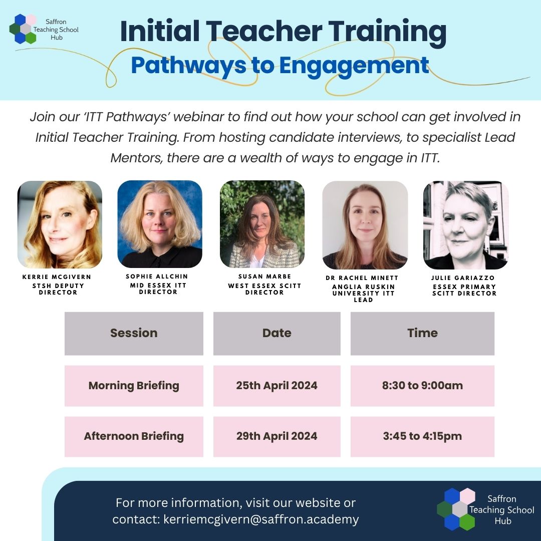 How can your school get involved in Initial Teacher Training? Join one of our online briefings on: - Thursday 25 April at 08:30 - Monday 29 April at 15:45 For more info and to register: bit.ly/3JrckFL