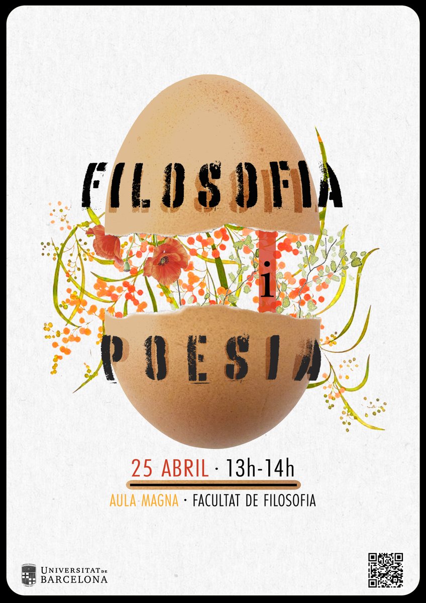 L’acte “Filosofia i poesia” ens convida a compartir una estona de poesia, música i reflexió filosòfica. 📅25 d’abril 📍Aula Magna, Facultat de @Filosofia_UB ⏰13h-14h Més informació: ub.edu/portal/web/fil…