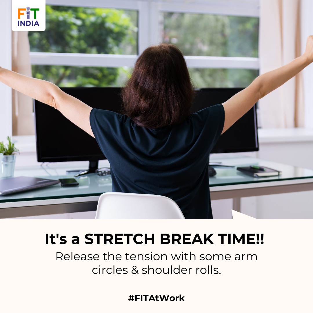 FitIndiaOff's tweet photo. Are you in front of a screen for most of the day? Or sit in your chair for the majority of your working hours? ๐คธ๐ป
If yes, then stretching is for you. Start taking stretch breaks today.
#Fit2024india
#FITAtWork https://t.co/D9QiX0LzlP