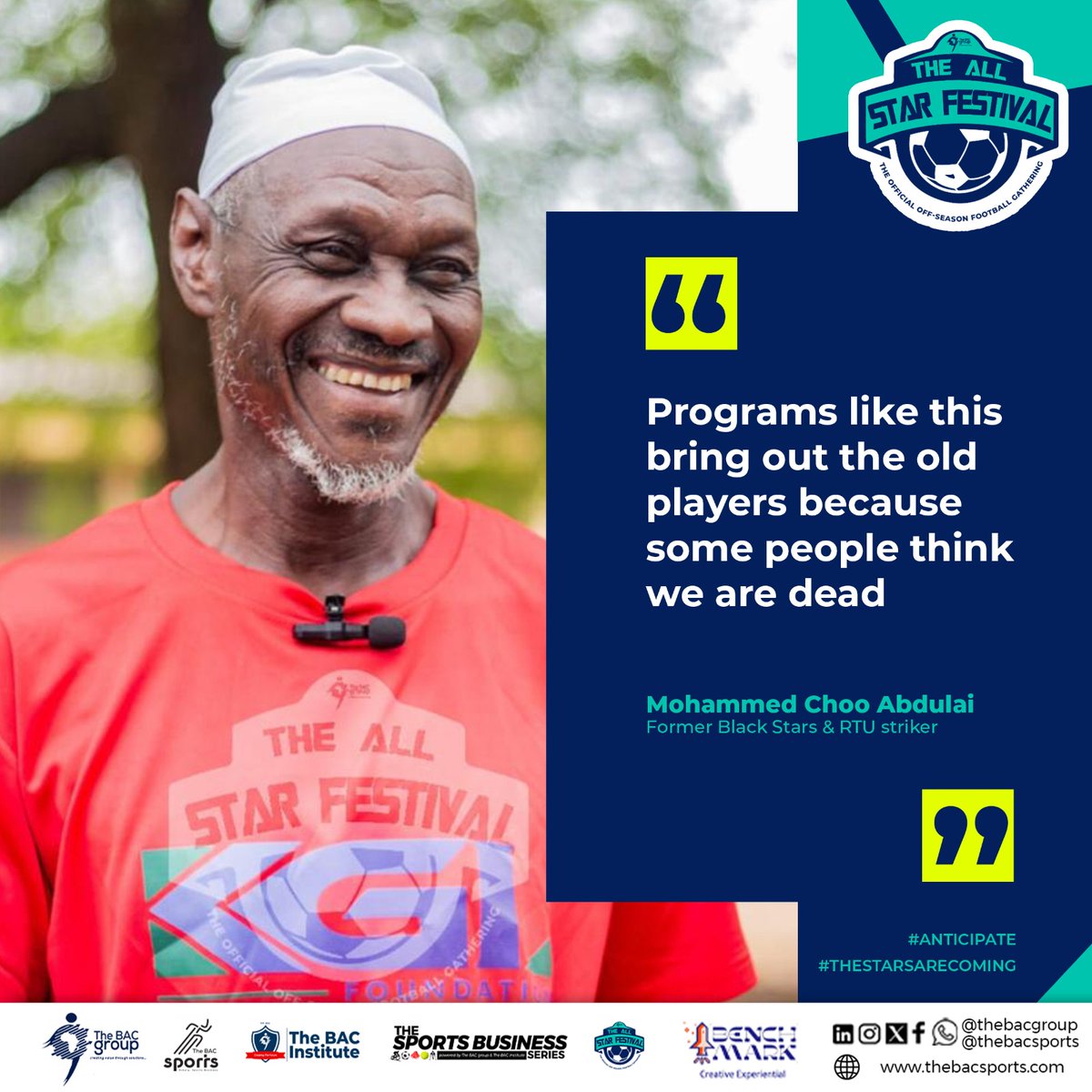 All Star Festival 2024: Mohammed Choo will be present at the legends night. The Legends night brings together retired footballers to resocialize and also to fraternize with current players. #AllStarFestival2024 #Anticipate!