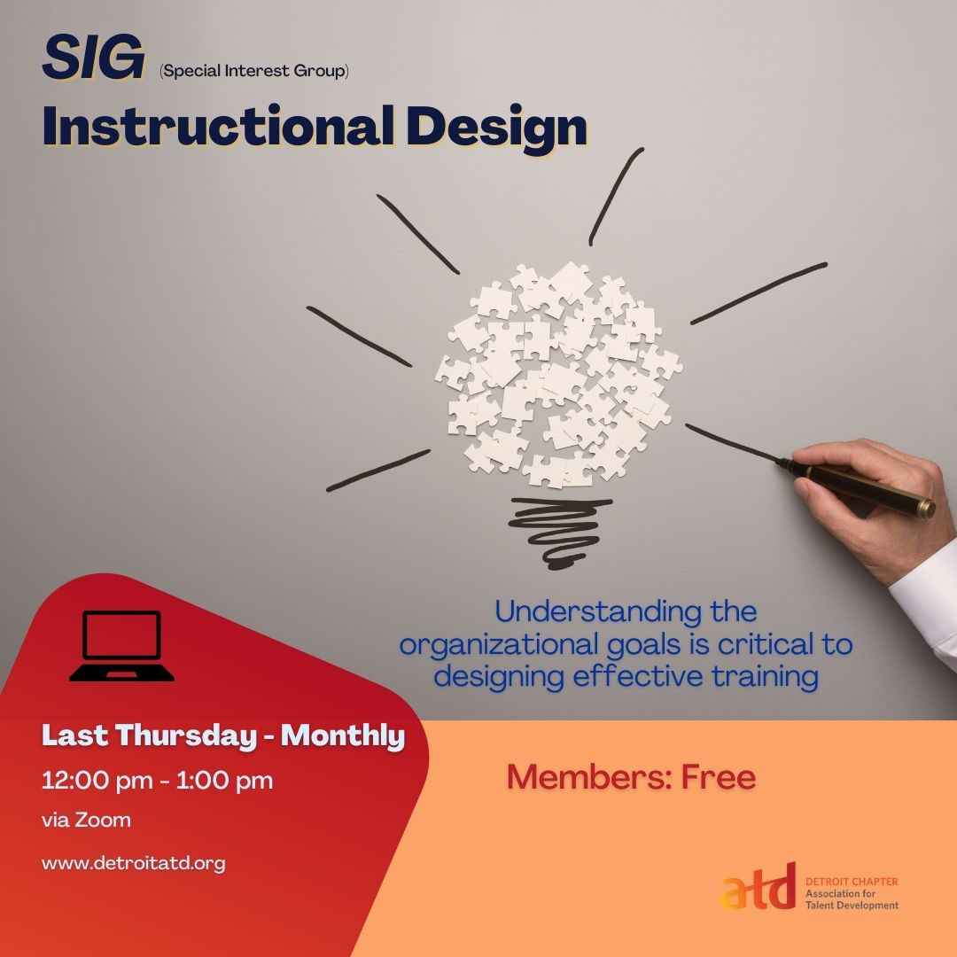 Join us for a Special Interest Group (SIG) session on April 25th, 2024, focusing on the critical link between Instructional Design and Business Acumen!⁠
⁠
Register here: detroitatd.org/event-5594696⁠

#ATDDetroit #InstructionalDesign #BusinessAcumen #TalentDevelopment