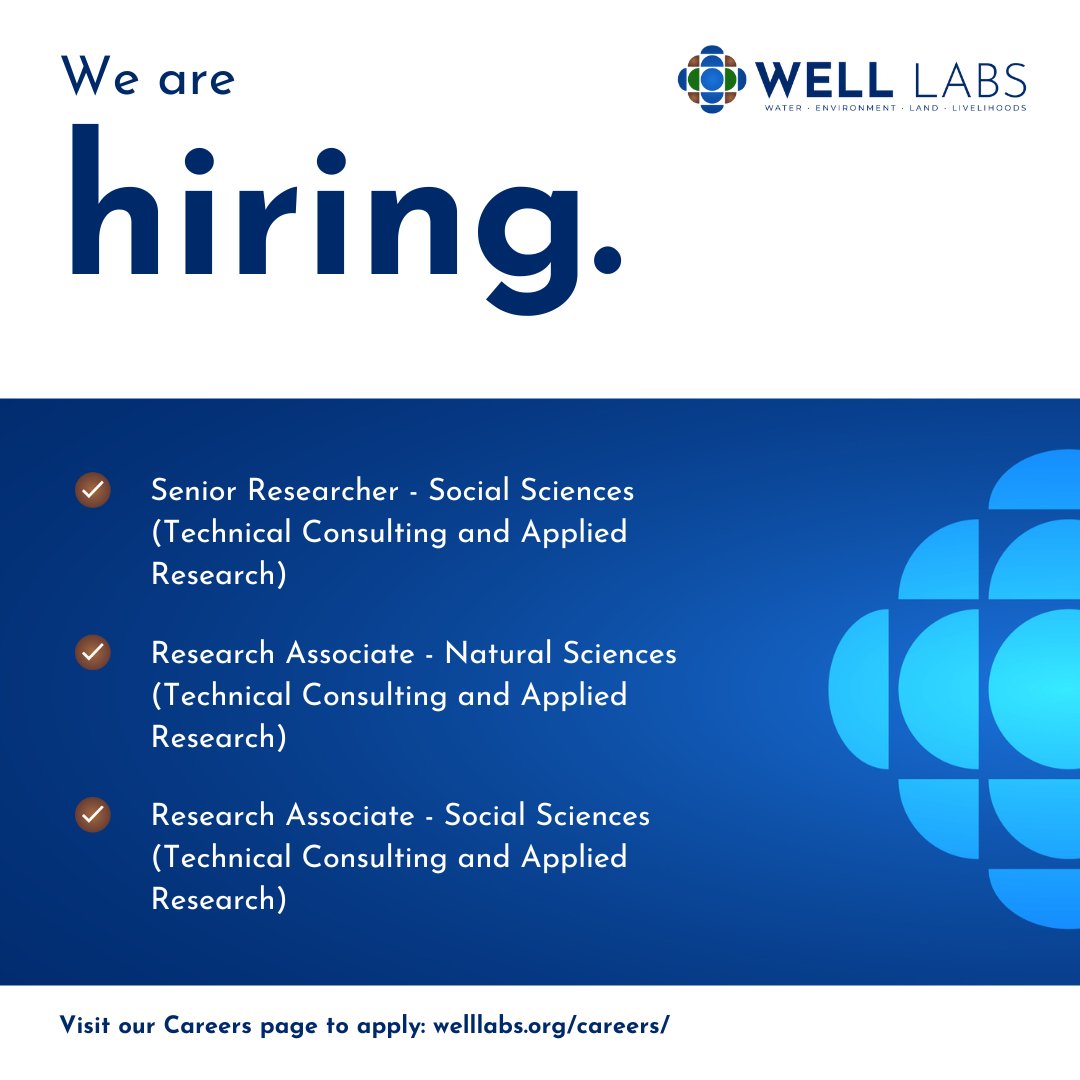 #HiringAlert: The Technical Consulting and Applied Research team is hiring for multiple roles.

Apply here: welllabs.org/careers/

#Jobalert #jobopportunity #Hiring