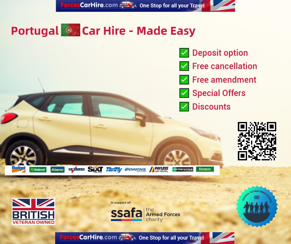 #Portugal 🇵🇹 #CarHire DISCOUNTS ➡️ Up to 10% off selected Rentals #Lisbon 🚘cutt.ly/2w5M74GM #Faro 🚘cutt.ly/hw5M5k6X #Porto 🚘cutt.ly/Ew5M51Zx #discounts #holiday #algarve #golf #carrental #travel #holidays #expats #forces #veterans #forcescarhire #MHHSBD