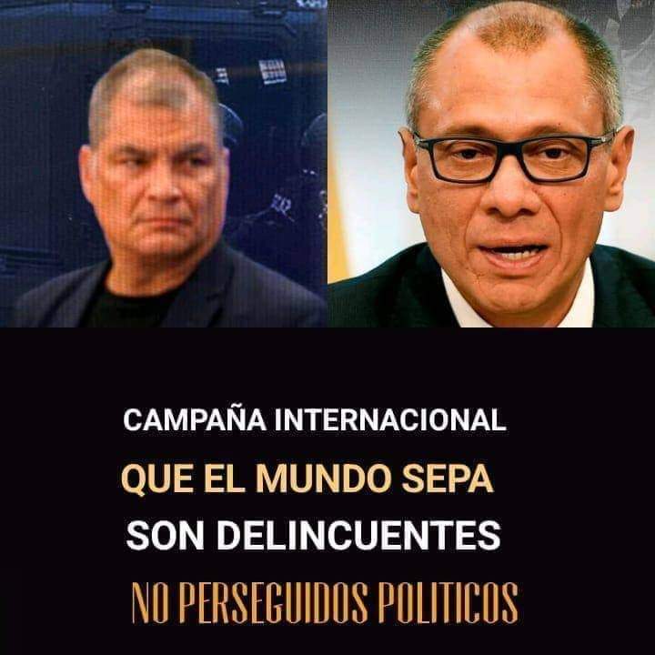 Que el mundo lo sepa,no son politicos,no son perseguidos;son delincuentes y basta,Gobernaron mi País Ecuador 🇪🇨 y lo saquearon,además lo hicieron convertir en una Nación narco,llena de crimines y pobreza! Rafael Correa,Jorge Glas,ex presidente y ex vice presidente del Ecuador.