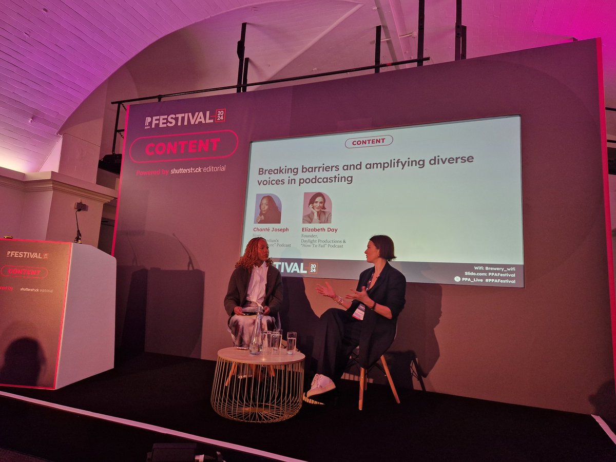 Content stage: @elizabday in conversation with @ChantayyJayy Elizabeth: 'the beauty of podcasts is in the intimacy... there is an appetite for long form content if it's done well' #PPAFestival