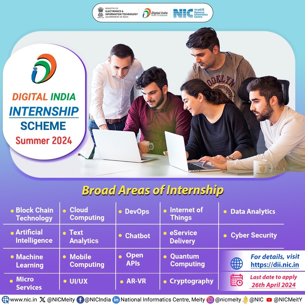 #DigitalIndia #Internship Scheme 2024👨‍🎓 Who can apply? Indian students from recognized universities, pursuing B.E/B.Tech, M.E/M.Tech/MCA, or MSc (Electronics/CS/IT), or have attained DoEACC 'B' level certification. For more details visit dii.nic.in/guidlines #NICMeitY