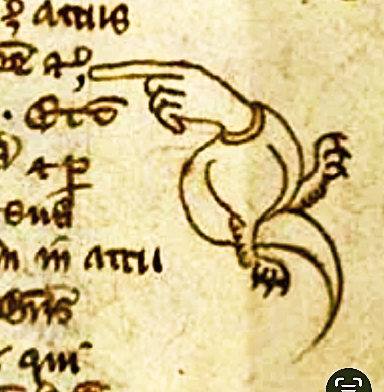 As it’s St. George’s Day, here is a manicule that points to the exact place where the story starts draggin’ -  late 13th/early 14th century, British Library, Royal MS 12 E.XXV, f. 23r