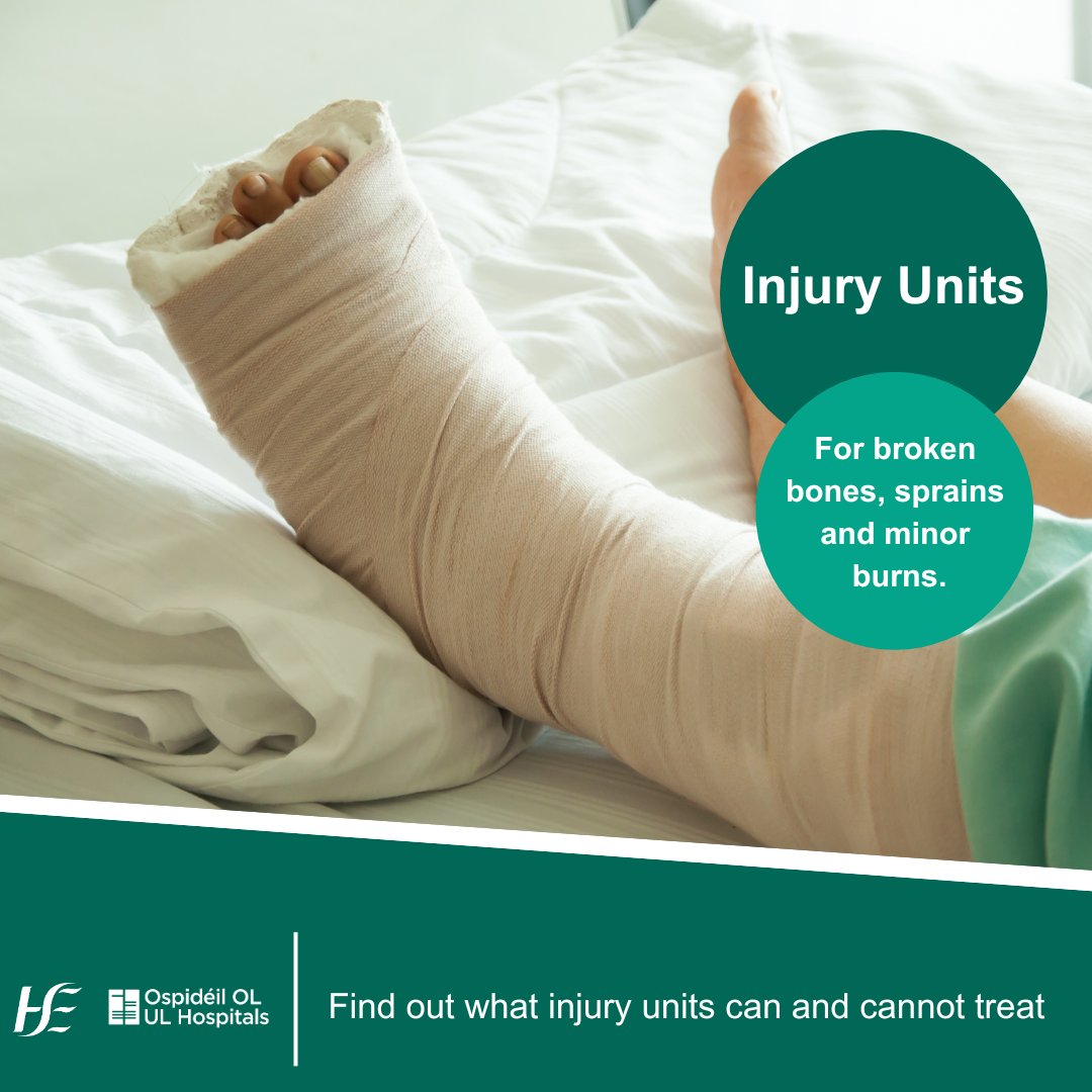 Injury Units treat non-life threatening injury such as: broken bones sprains/strains scalds/burns objects stuck in eyes, ears, nose Open every day Adults & children age 5+ @StJohnsHospLmk |8am-7pm Ennis & Nenagh #InjuryUnit |8am-8pm ➡hse.ie/injuryunits