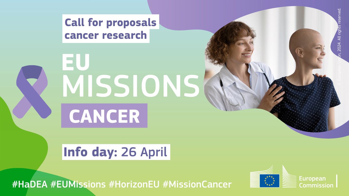 Would you like to learn more about the 2024 #MissionCancer call for proposals under #HorizonEU? 📅 Join the dedicated info day on 26 April 📌More info: hadea.ec.europa.eu/events/eu-miss…