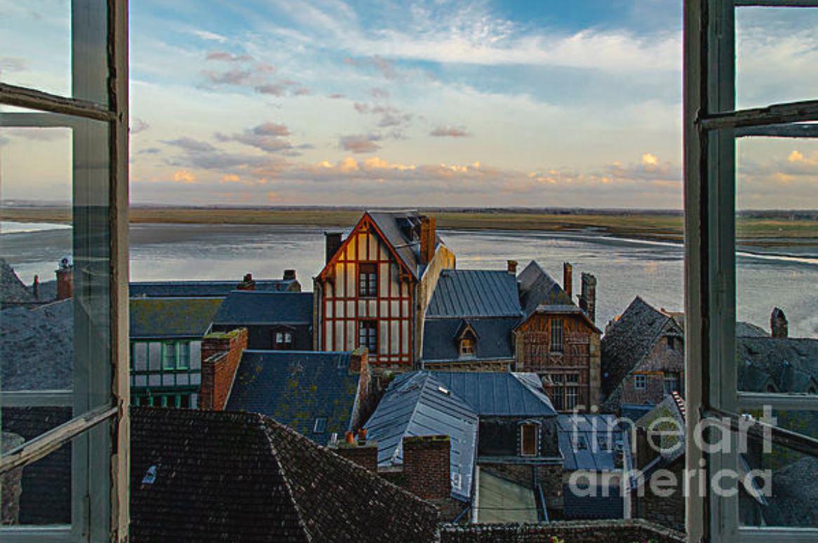 QP Fabulous Fairytales The View From Our Hotel Room in the Castle Mont Saint-Michel Normandy France You have no doubt seen the iconic Mont Saint-Michel near Normandy France. I have images of the castle in my collection. But this is interesting because it is the view from our