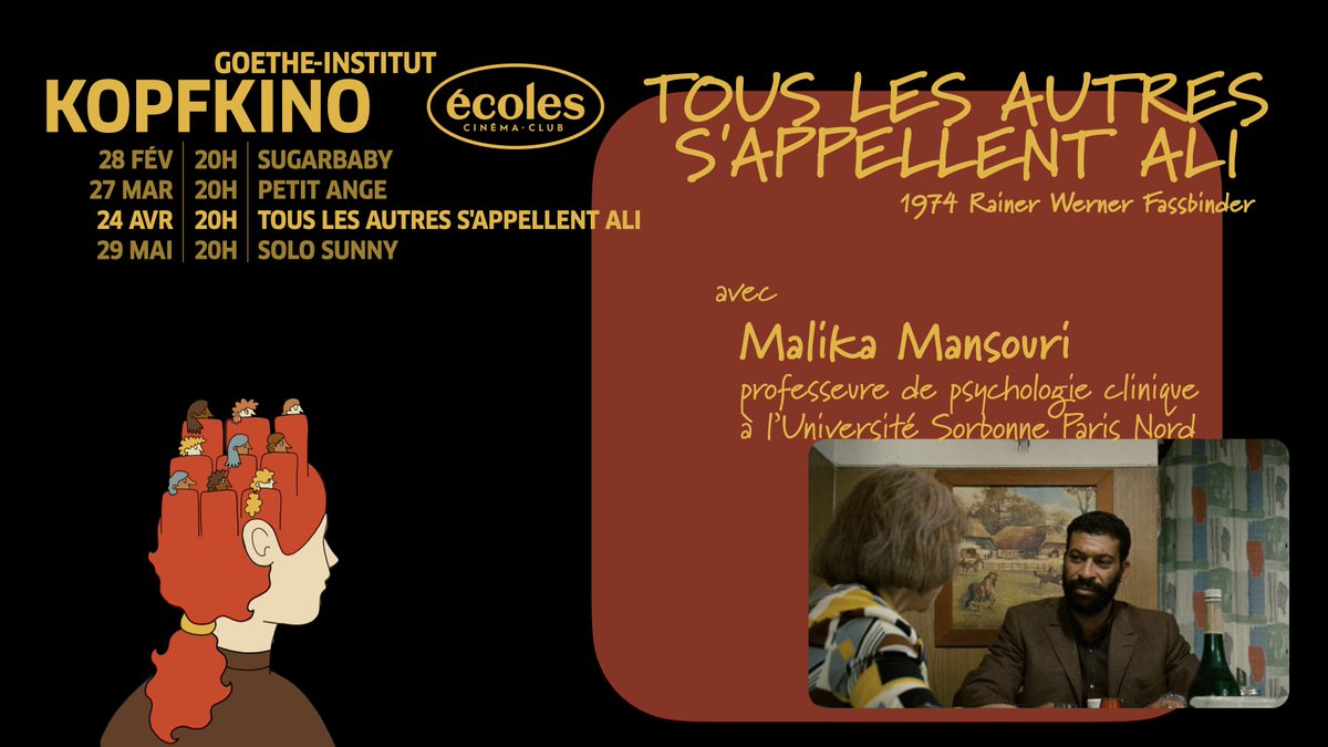 [Kopfkino] 🇩🇪 Il semblerait qu’il n’y ait rien d’aussi éloigné que ces deux-là : lui, un jeune travailleur immigré, et elle, une veuve sexagénaire. Et pourtant... TOUS LES AUTRES S'APPELLENT ALI de #RWFassbinder sera présenté demain à 20h aux Écoles par le @goetheinstitut !
