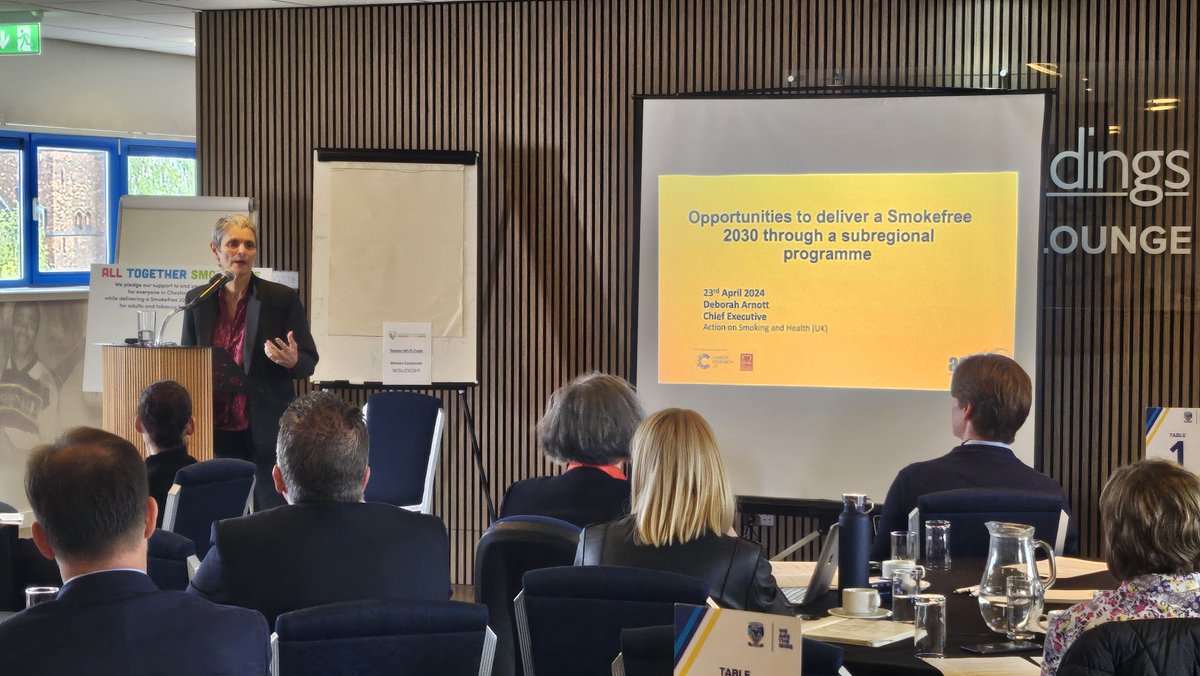 Next up @DeborahArnott, Chief Executive @ashorguk presents on ‘Opportunities to deliver a Smokefree 2030 through a subregional programme’. #AllTogetherSmokefreeCM
