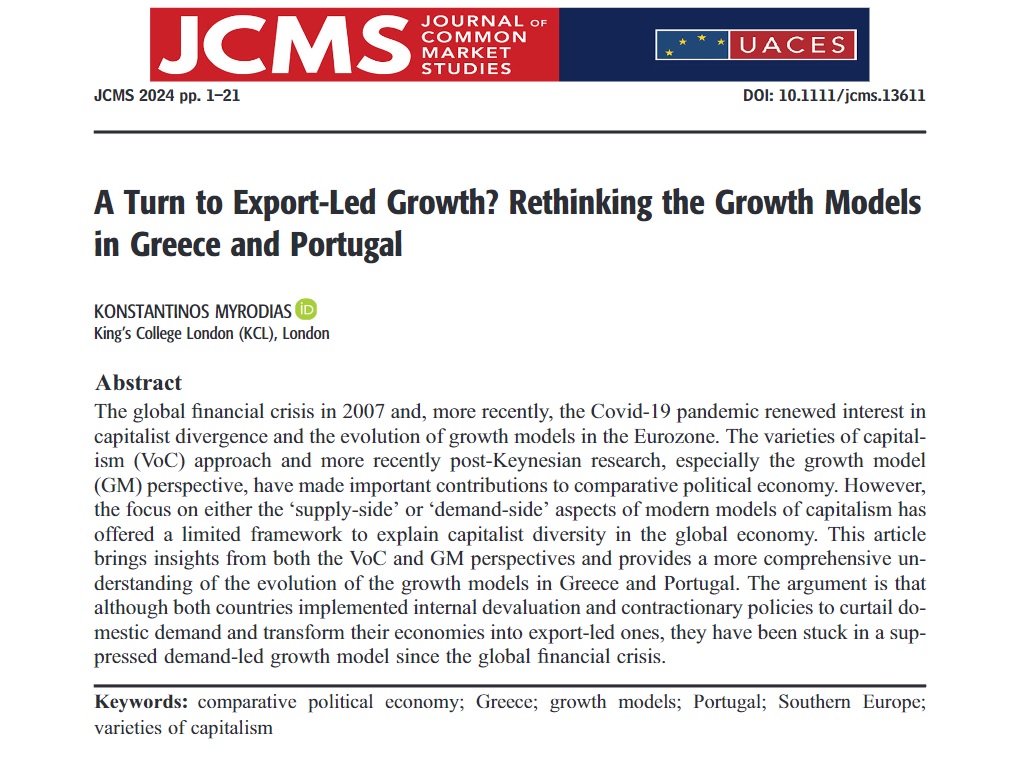 I am excited to share my latest article which has just been published in @JCMS_EU ! Read it here (open access): bit.ly/3Qi5JkH 🔍This article looks at the economic diversity and change in the Eurozone, focusing specifically on Greece and Portugal.