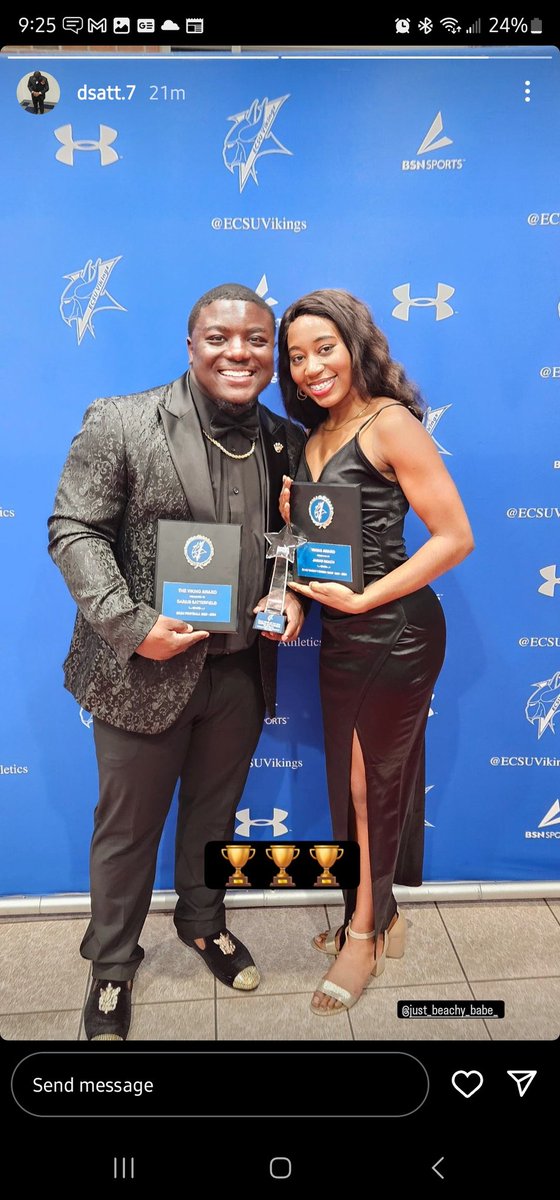 When he left for college, we said, 'Maximize your opportunity, learn a lot, make connections, & keep God first.'  Our sonshine understands the assignment! Congratulations, @dsatt7! @ECSUVikingFBall Viking Award & @ECSUVikings Male Athlete of the Year @DrDixonECSU @CIAAForLife