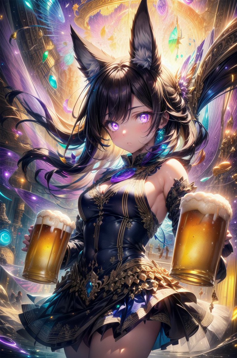 こんばんは🌙
19時の投稿は『MFG』です🐱✨

今日はとことんビール推しします！
かんぱーい(∩´∀｀)∩🍻

#AIイラスト #Alart #AIケモミミ部