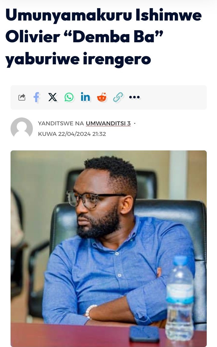 ndayambaje_123's tweet photo. Umunyamakuru wa siporo witwa #Ishimwe Olivier uzwi ku izina rya #Demba Ba ukorere @Inyarwandacom yarabuze @Rwandapolice @RIB_Rw mudufashe aboneka, kuva kuwa Gatanu ntabwo telefone ye iriho nta nubwo agaragara.
Murakoze https://t.co/dCBnE1BXw3