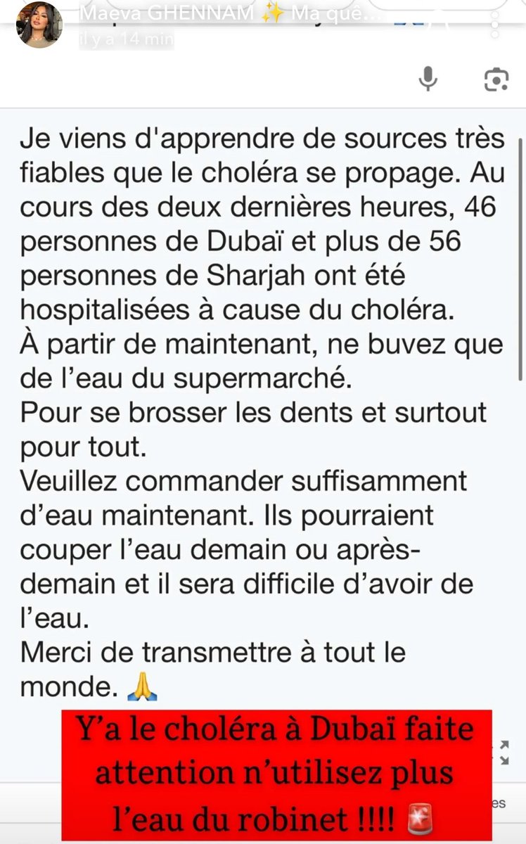 Ce que #maevaghennam a posté.. Si c'est réel c'est pas des lol..😲 #Dubai #maladie