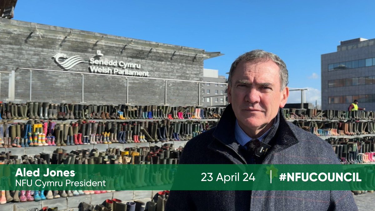 NFU Cymru President Aled Jones (@AledNfu) updates #NFUCouncil on the Sustainable Farming Scheme consultation response, the @NFUCymru wellies display at the Senedd, the new First Minister and Cabinet Secretary, and impacts of wet weather.