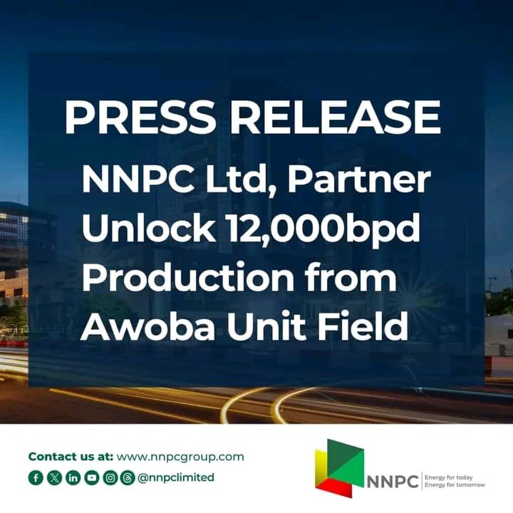 BREAKING: NNPCL, Partner Unlock 12,000bpd Production from Awoba Unit Field The Nigerian National Petroleum Company Limited (NNPC Ltd.) and its Joint Venture partner in the Awoba Unit Field, Newcross Exploration and Production Ltd., have restarted production from the Awoba field