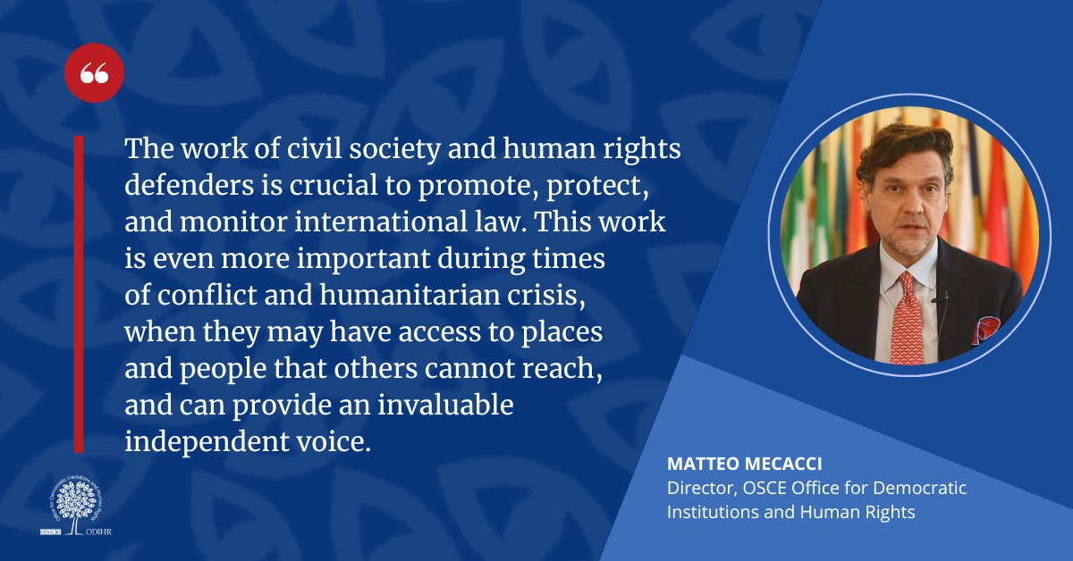 Today discussions continue on the vital role of #CivilSociety in promoting and protecting international human rights law and international humanitarian law, organized by @OSCE24MT with support from ODIHR. #SHDM #IHL