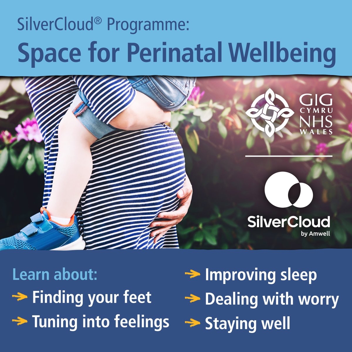Around 1 in 5 women and 1 in 10 men will develop a mental health concern, such as #anxiety or low mood, during the perinatal period. Online guided self help programme Space for Perinatal Wellbeing can help you improve #wellbeing and feel better. #MMHAW nhswales.silvercloudhealth.com/signup/