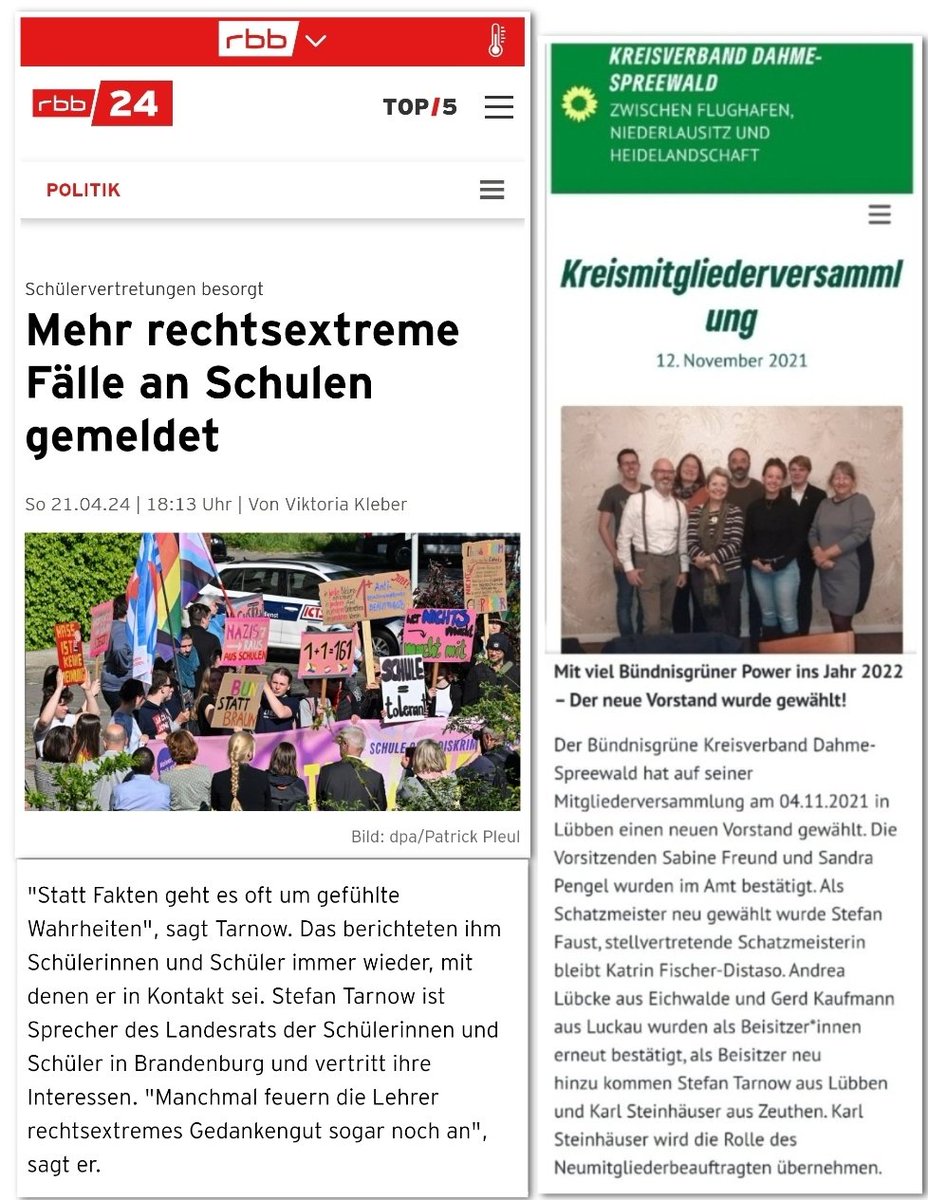 Der vom RBB zum Thema Rechtsextremismus an Schule in Brandenburg befragte Schülervertreter ist Grünen Funktionär. #ReformOerr #OerrBlog