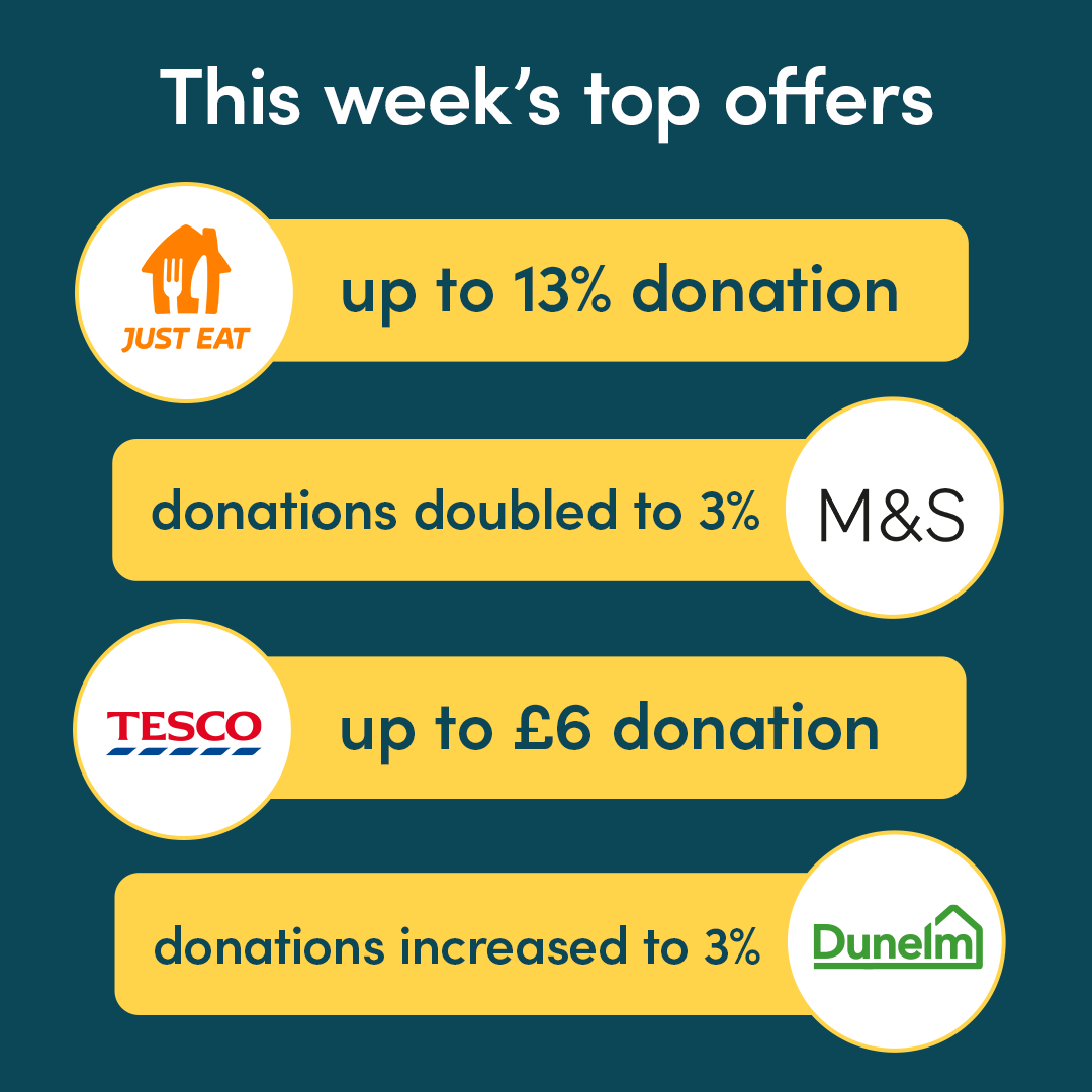 Big brands are offering bigger donations for your good cause this week! ✨ See the full list of trending offers here 👇 bit.ly/4cKoMh6