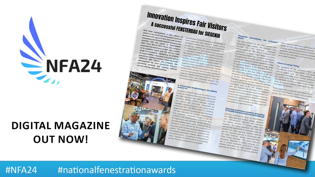 Check out the latest news from Siegenia in the latest edition of NFA Digital! Click here to read now: issuu.com/fenestrationaw…