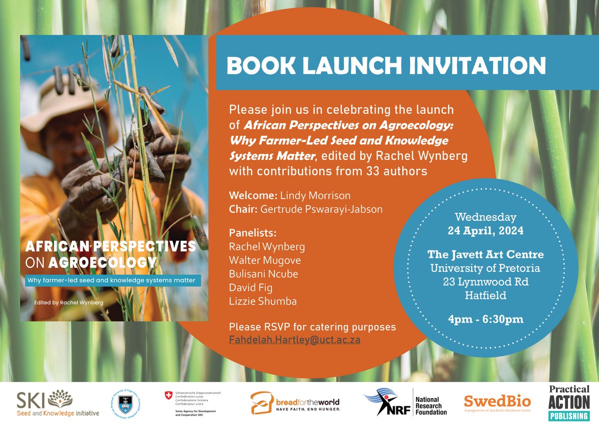 If you are in Pretoria this Wednesday at 16:00, join us for the launch of our book, African Perspectives on Agroecology: Why farmer-led seed and knowledge systems matter #agroecology #seedsovereignty