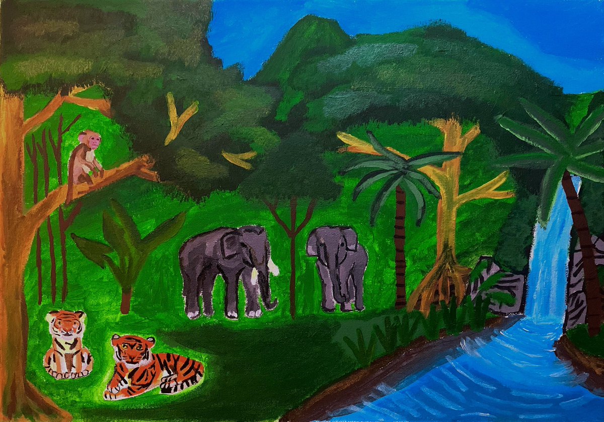 It’s sounds like such a great project to create this amazing acrylic painted landscape of the exotic Indian Jungle. 🌴🐘🐅

I especially intend to do Fine Arts in my own time. 🖼️ 

#finearts #acrylicpainting #indianart #wildlife #tiger #jungle #art