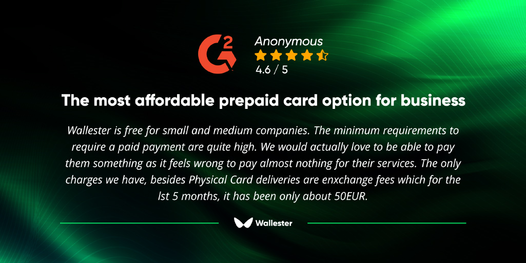 #Wallester has earned acclaim on G2.com for its innovative card solutions designed specifically for businesses. 
Consider leaving a review on Wallester on G2 and get an Amazon gift card! 👉 rb.gy/n0hs4f

#corporatecards #G2Reviews #WallesterReviews