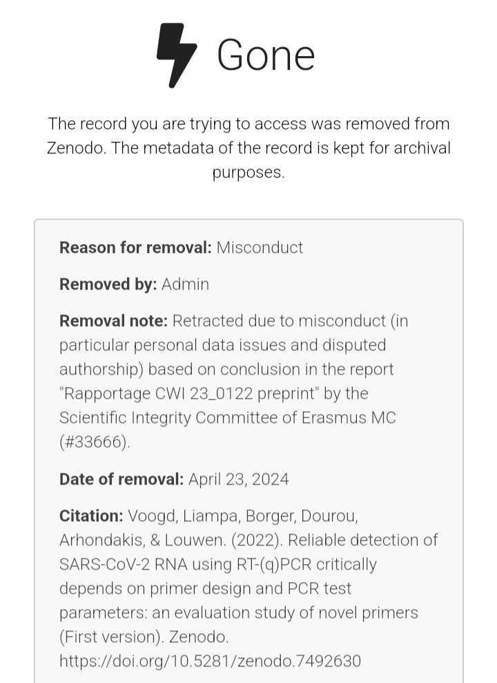 .@ZENODO_ORG, part of @CERN, has retracted today this antivax 'working paper' by a.o. @dr_louwen (sacked by @ErasmusMC) and @BorgerPieter. See pubpeer.com/publications/4… for backgrounds. See also twitter.com/KlaasvanDijk5/…