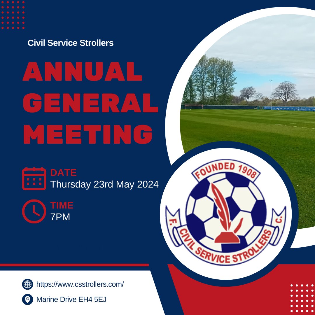 Our 2024 AGM has now been scheduled for Thursday, the 23rd of May, at 7pm ⚽️🔴🔵