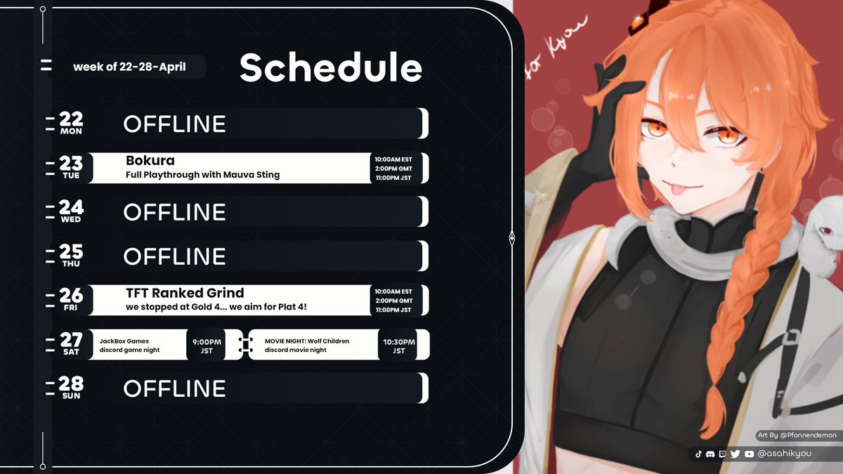 AsahiKyou's tweet photo. 7TH WEEK OF STREAMING

Bokura with @MauvaSting and TFT to Plat!

Tags:
⁜ Art: #saiKYOUart
⁜ Clips and Memes: #ahaKYOU
⁜ Fan name: #Kyoudai
⁜ Live: #KyouTime
⁜ Oshi mark: ☀️✨🤍 https://t.co/CG0gmV56y3