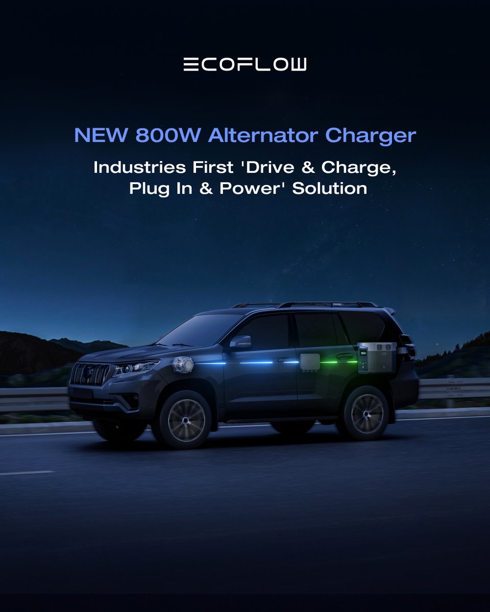 EcoFlowTech's tweet image. Hit the road fully powered our On-the-Road Power Solution 🚐 Our 800W
#EcoFlowAlternatorCharger is now available for pre-order. Use code 24EFRVSMX for an exclusive 6% discount!
📦 Shipping starts end of May

Discover more: bit.ly/3VQOR8c
#FeelsLikeHome #EcoFlowOntheRoad