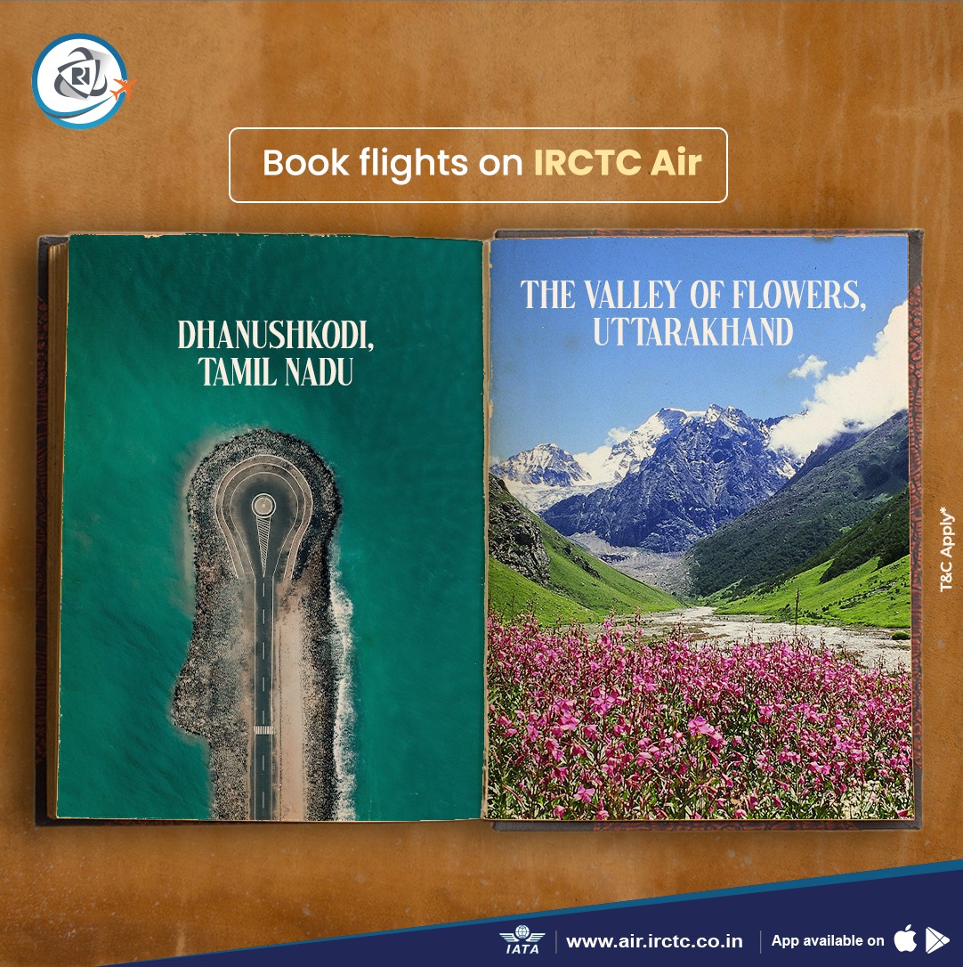 Inspire your inner writer by visiting surreal places across India that look like they belong in books. 

Book flights on air.irctc.co.in or the #IRCTC #Air app. 

#WorldBookDay2024 #BookDay #traveling #travelIndia #IncredibleIndia #FlightsBooking #AirTravel #TravelDeals