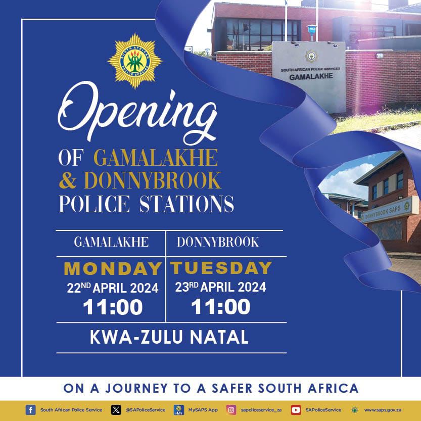 SAPoliceService's tweet photo. #PoliceMinistry [HAPPENING TODAY] Bringing policing services closer to communities, the Minister of Police, General Bheki Cele and the management of #SAPS led by #SAPSNPC Gen Fannie Masemola, will hand over a newly built police station.  
DONNYBROOK STATION HANDOVER  
Date: Tuesday, 23 April 2024  
Time: 11:00  
Venue: Donnybrook Police Station. #ServingOurCommunities ME
https://t.co/8cwUHftSbw