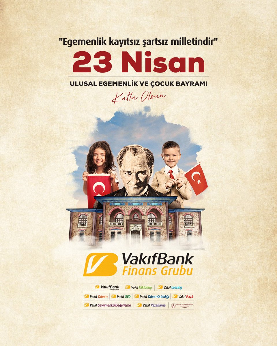 Egemenliği millete veren Mustafa Kemal Atatürk ile bu uğurda mücadele eden tüm şehit ve gazilerimizi rahmet ve minnetle yâd ediyor, bu bayrağı sonsuza kadar taşıyacak çocuklarımızın bayramını kutluyoruz.

#VakıfBankFinansGrubu