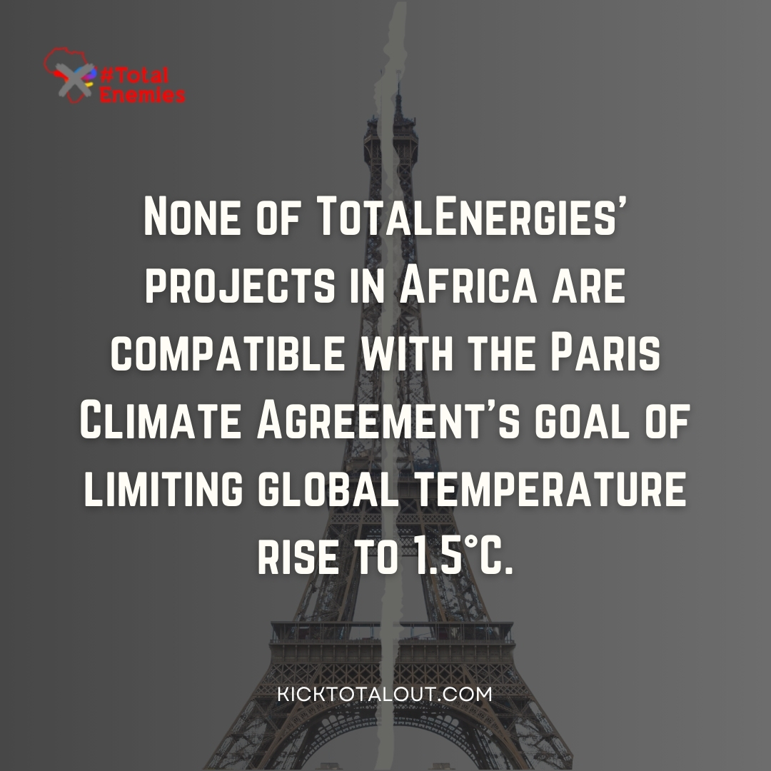 .@TotalEnergies' rebrand from Total was centered on adopting alternative solutions and a #CleanEnergyFuture, yet none of their projects in Africa are compatible with the #ParisAgreement’s goal of limiting global temperature rise to 1.5°C.
kicktotalout.com/blogs/114/heat…