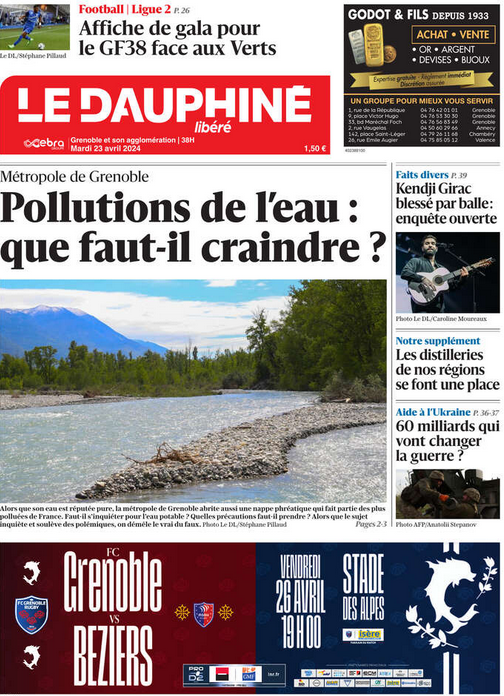 ➡️ La Une de l'édition de #Grenoble et son agglomération du mardi 23 avril. #DauphinéLibéré