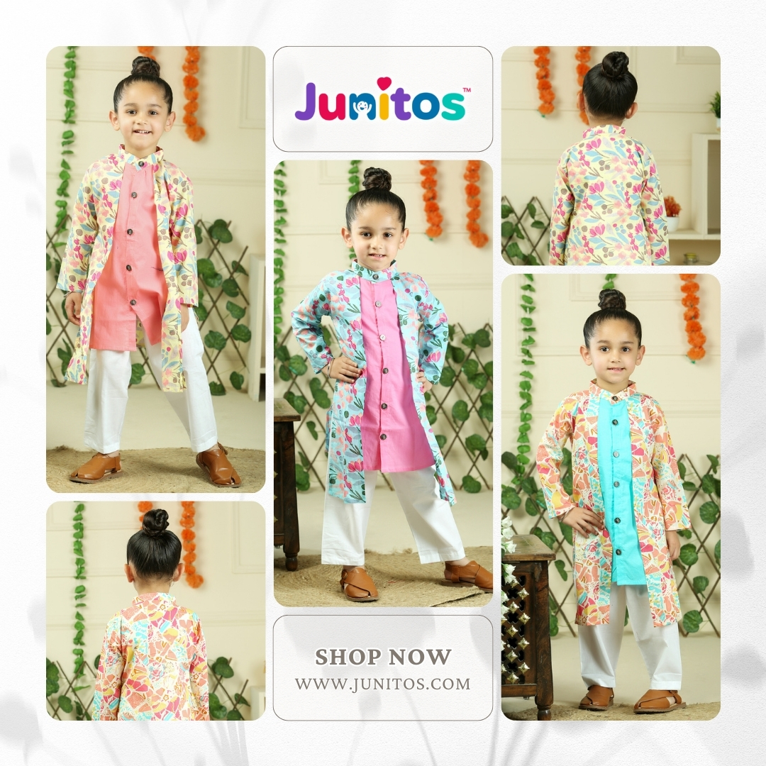 Elevate your kids wardrobe with our stunning Green, Orange, Purple cotton woven strip kurta with pajama! Available now on Amazon, Flipkart, Myntra, Ajio, Firstcry, and Junitos.com, with irresistible discounts waiting for you. 
 #GirlsWear #EthnicWear #CasualWear