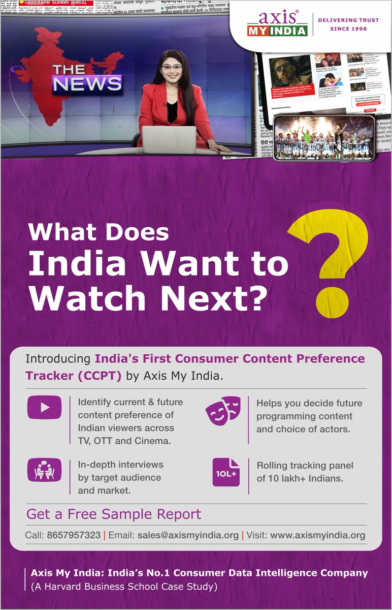 Our content preferences are changing rapidly, what we would like to see today might not be relevant tomorrow. Introducing, India’s first Content Preference study. Speak to us to know more. @AxisMyIndia, India's leading Consumer Data Intelligence Company @PradeepGuptaAMI…