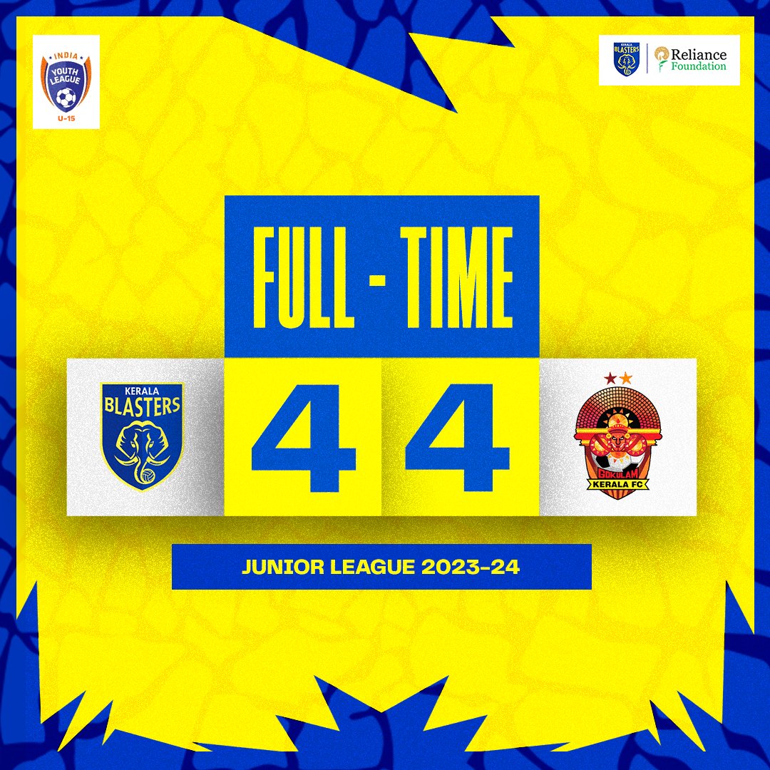 Goal fest ends in stalemate! 🤝

Our U-15 boys held Gokulam Kerala FC to a draw in an exciting Junior League match 🙌

#KBFC #KeralaBlasters #RFYouthSports #RelianceFoundation